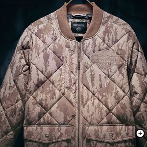 Harley Davidson Camo Jacket Quilted Puffer Bomber Men's Size 2XL